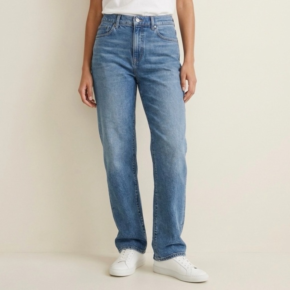 J CREW Petite Nipped Straight Jean High Rise Stretch Blue